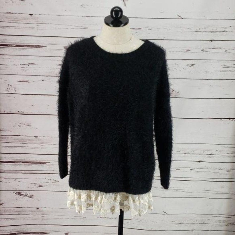 Cecico tunic long sleeve black small fuzzy‎ sweater